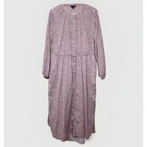 J. Crew Cotton Voile Midi Dress Size 14 Purple Paisley Tie Waist Pockets Prairie